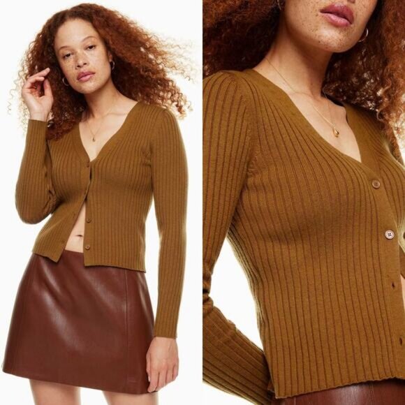 Wilfred Sweaters - WILFRED Aritzia Manila Merino Wool V-Neck Cardigan Size XS Rich Chestnut